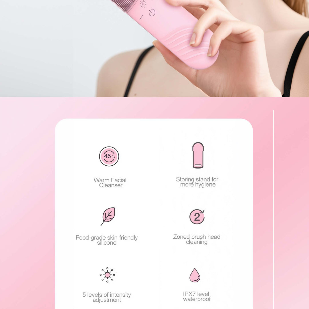 DL009  LED Facial Cleansing Massager, Red & Blue Light Therapy with Heat for Deep Cleansing & Skin Renewal