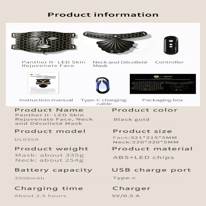 DL035A Panther II LED Skin Rejuvenate Face and Neck Mask, FDA Approved