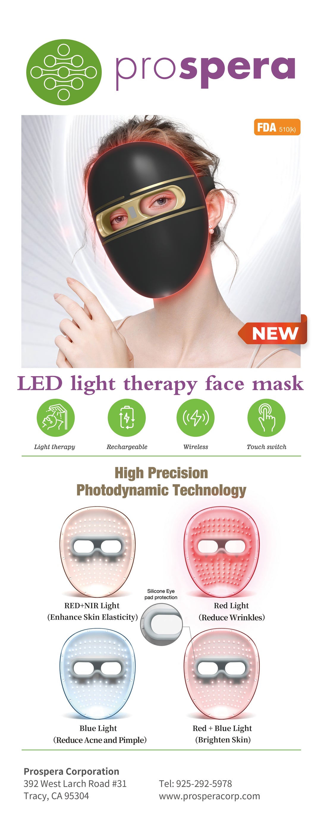PL045B Prospera LED Light Face Mask,  Hair and Body Massager Premium Gadgets