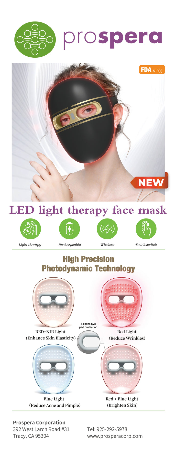 PL045B Prospera LED Light Face Mask,  Hair and Body Massager Premium Gadgets