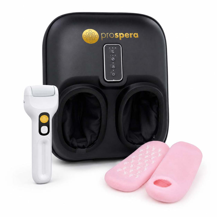 DL200 Penguin Shiatsu Heated Foot Massager Kneading, Rolling, Compression for Pain Relief, Bundle includes Rechargeable Callus Remover, Spa Moisturizing Socks