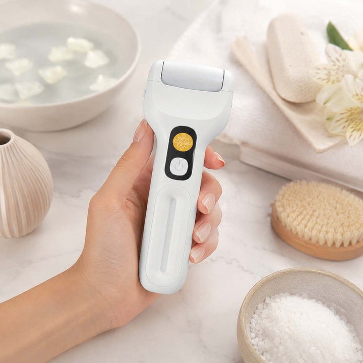 DL200 Penguin Shiatsu Heated Foot Massager Kneading, Rolling, Compression for Pain Relief, Bundle includes Rechargeable Callus Remover, Spa Moisturizing Socks