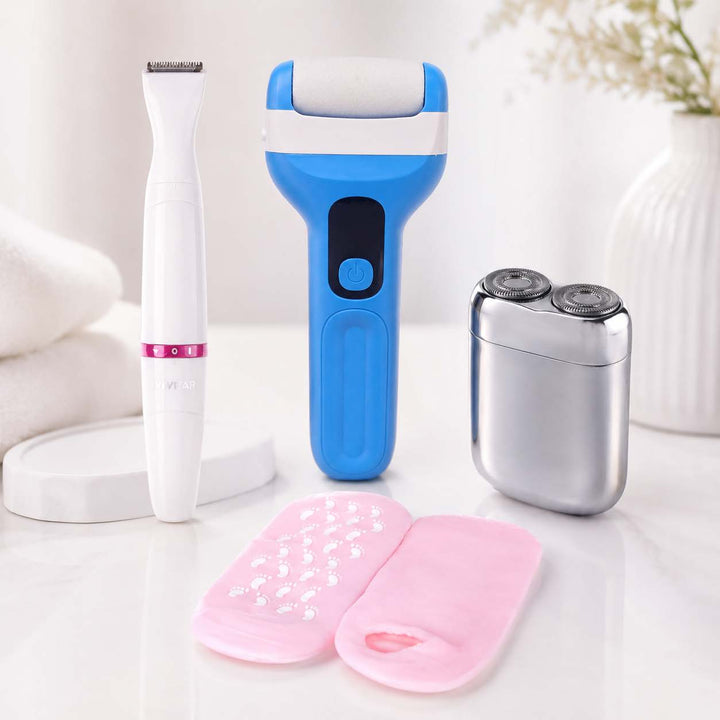 PL031B Beautiful Legs and Feet Premium Grooming Set with Bikini Styler, Pro Shaver, Electric Foot Smoother and Moisture Socks for Smooth Skin Care