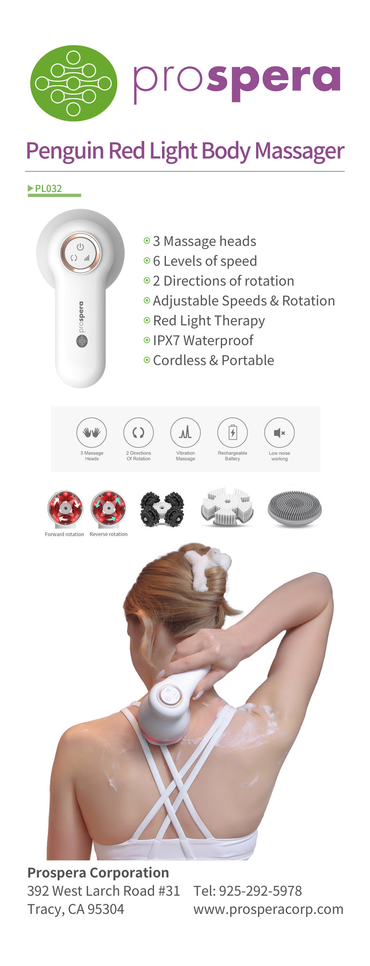PL045B Prospera LED Light Face Mask,  Hair and Body Massager Premium Gadgets