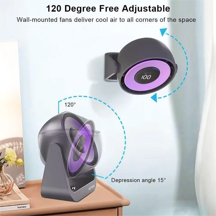 PL044 Prospera Turbo Yoga Fan — Precision 100-Speed Digital Cooling, Whisper-Quiet Design, Adjustable Tilt & Rechargeable Power for Home, Office & Travel