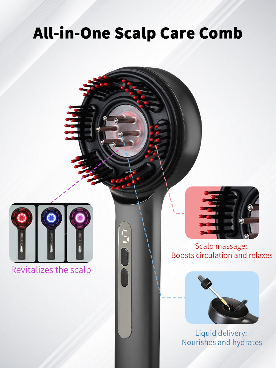 PL045 Panther Glow 3X LED Hair Rejuvenate Massage Comb (5-speed, essential oil induction)