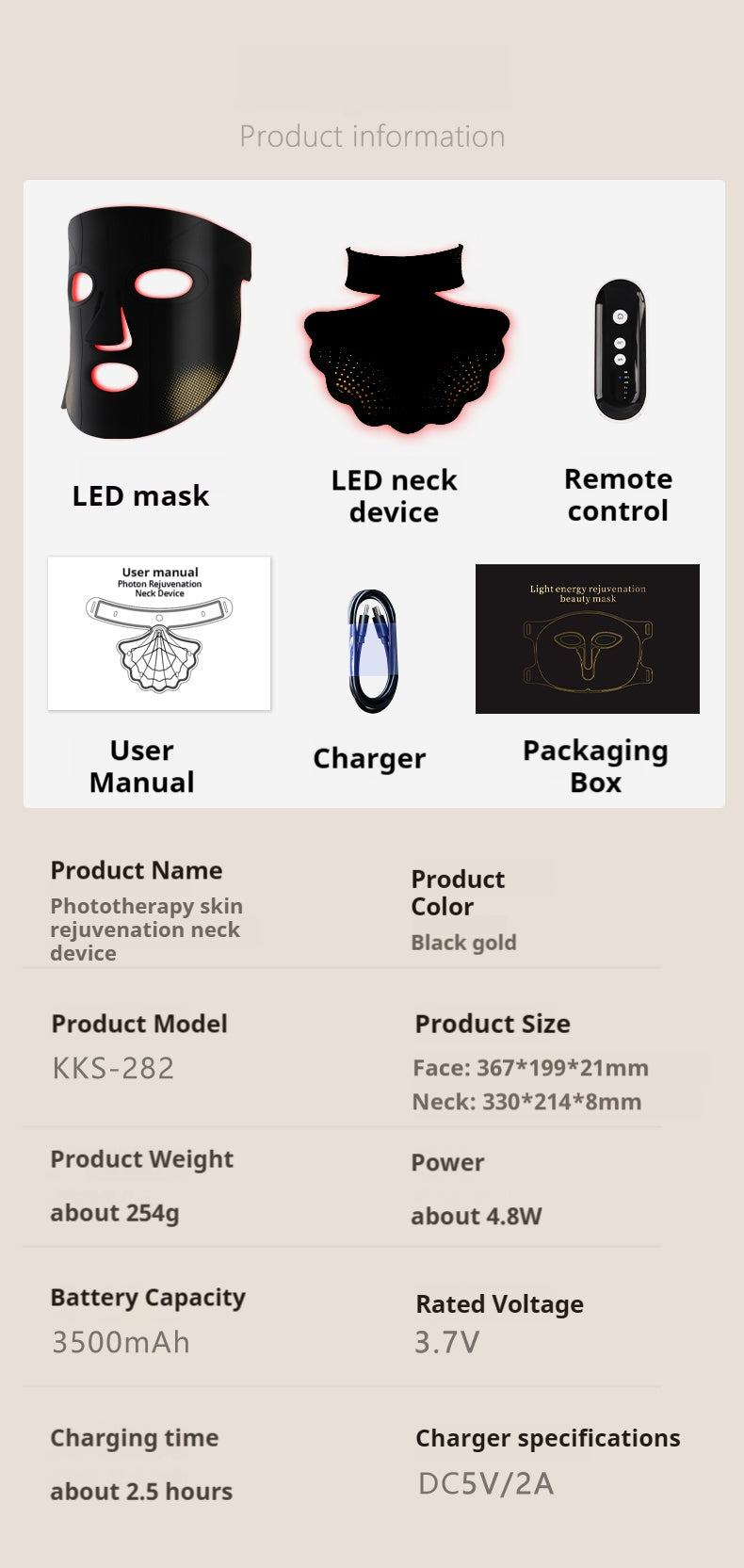 DL035A Panther II LED Skin Rejuvenate Face and Neck Mask, FDA Approved